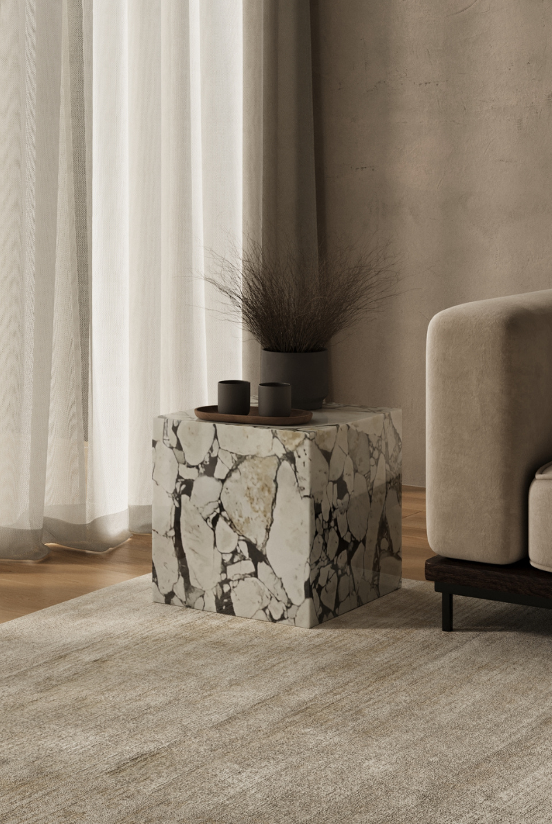 Sabine Calacatta Viola Cube Marble Side Table