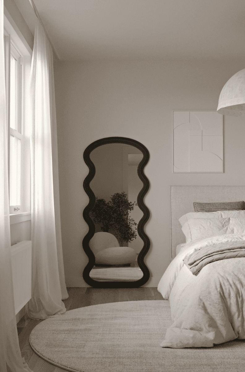 Helena Wavy Black Flannelette Frame Wall Mirror