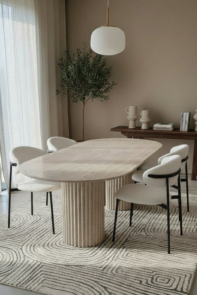 Valeria Travertine Oval Top Dining Table for Modern Elegant Interiors ...