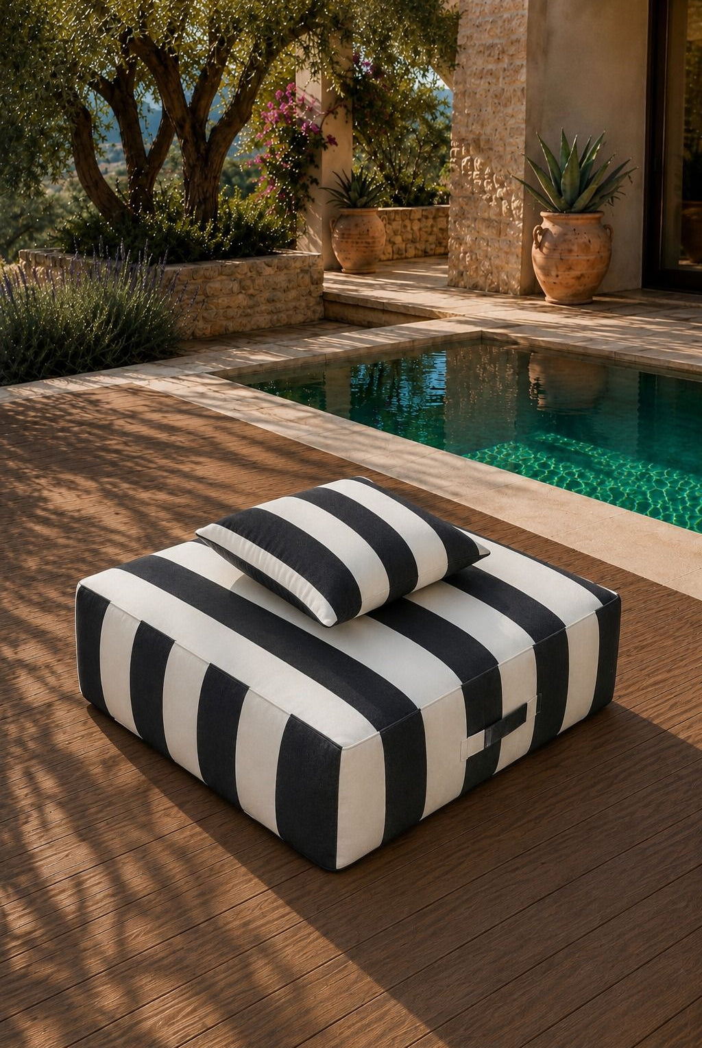 Vezan Black Striped Outdoor Ottoman