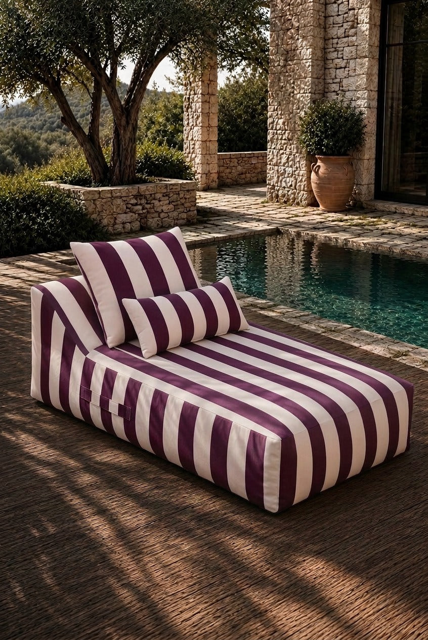 Vezan Burgundy Striped Outdoor Lounger