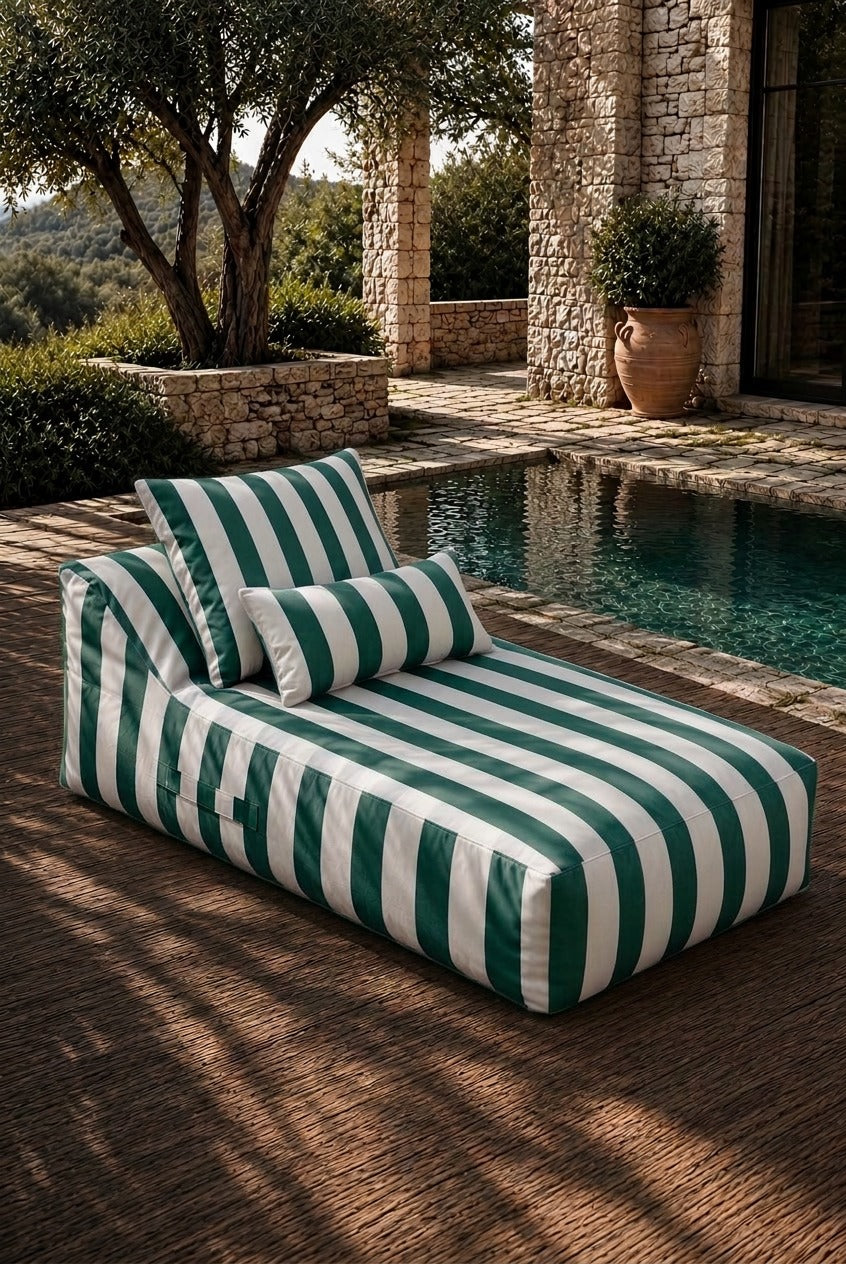 Vezan Green Striped Outdoor Lounger
