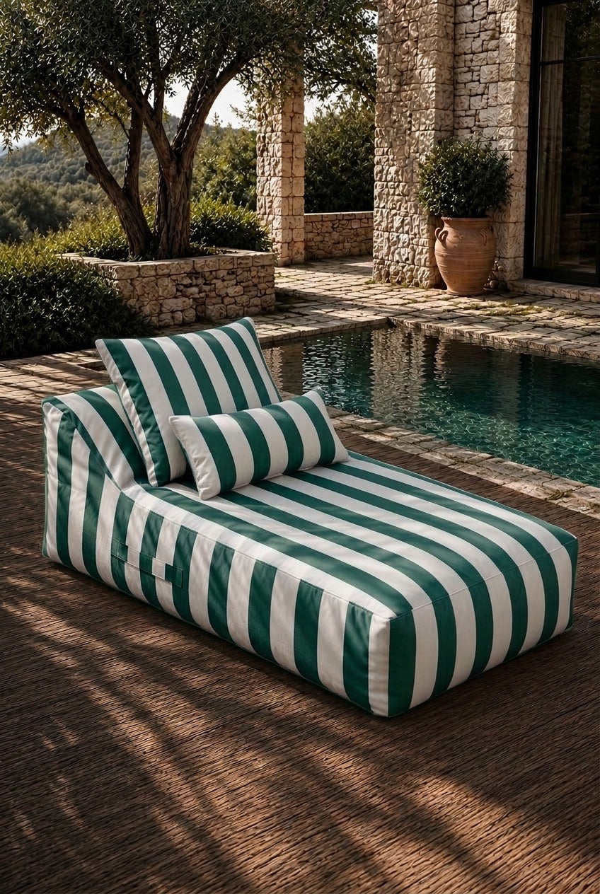 Vezan Green Striped Outdoor Lounger