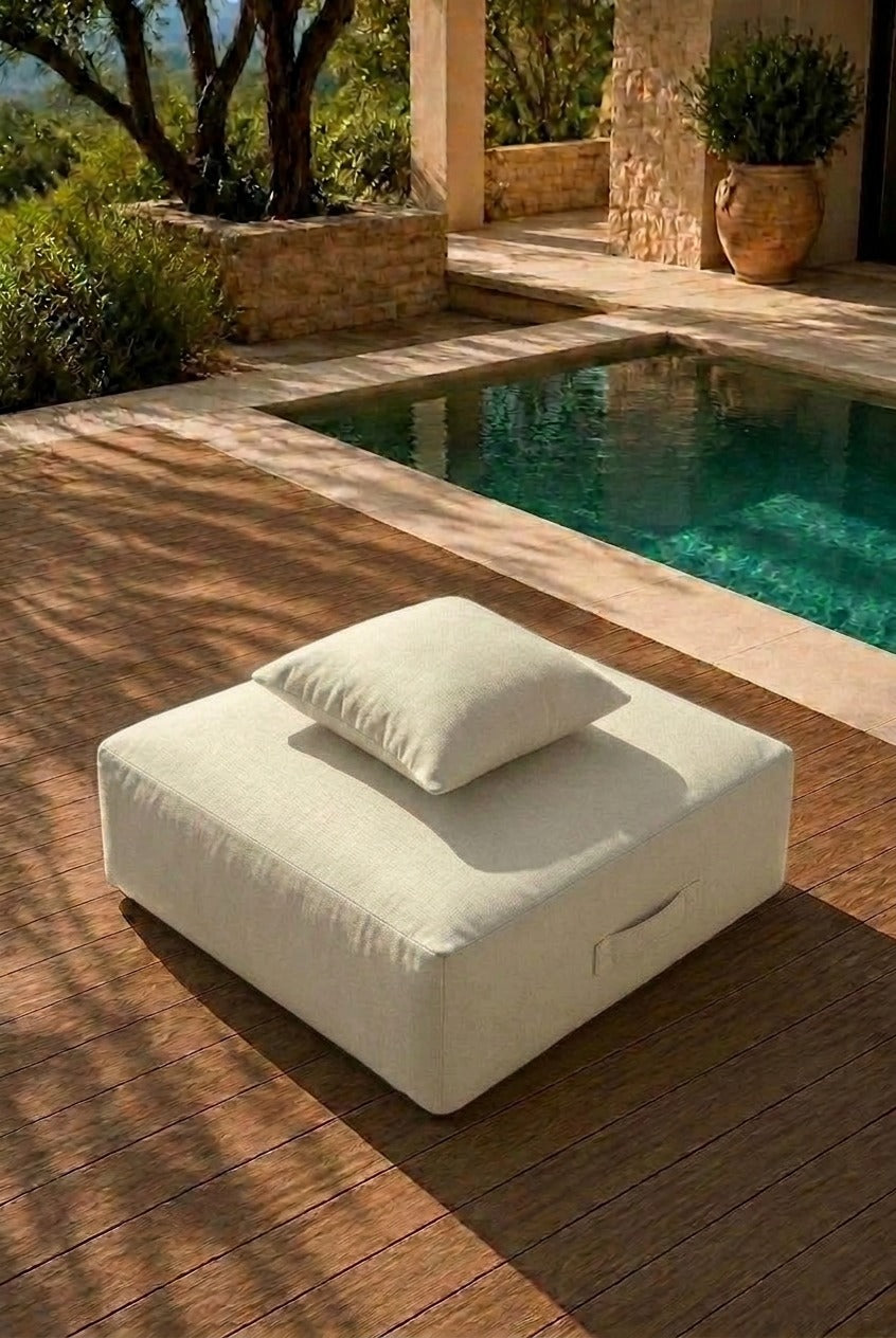 Vezan Ivory Cream Outdoor Ottoman
