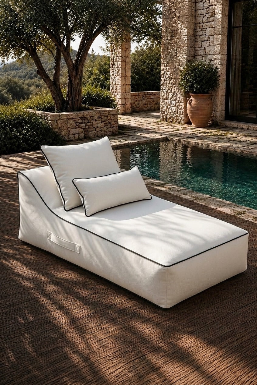 Vezan Ivory white Outdoor Lounger with Black Piping