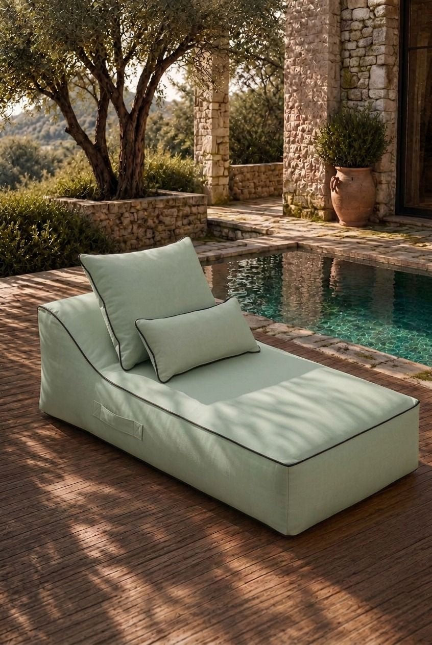 Vezan Mint Green Outdoor Lounger with Black Piping