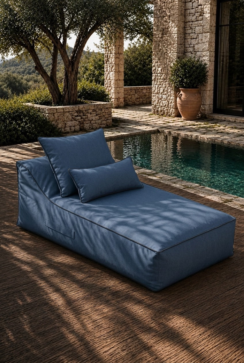Vezan Navy Blue Outdoor Lounger with Black Piping