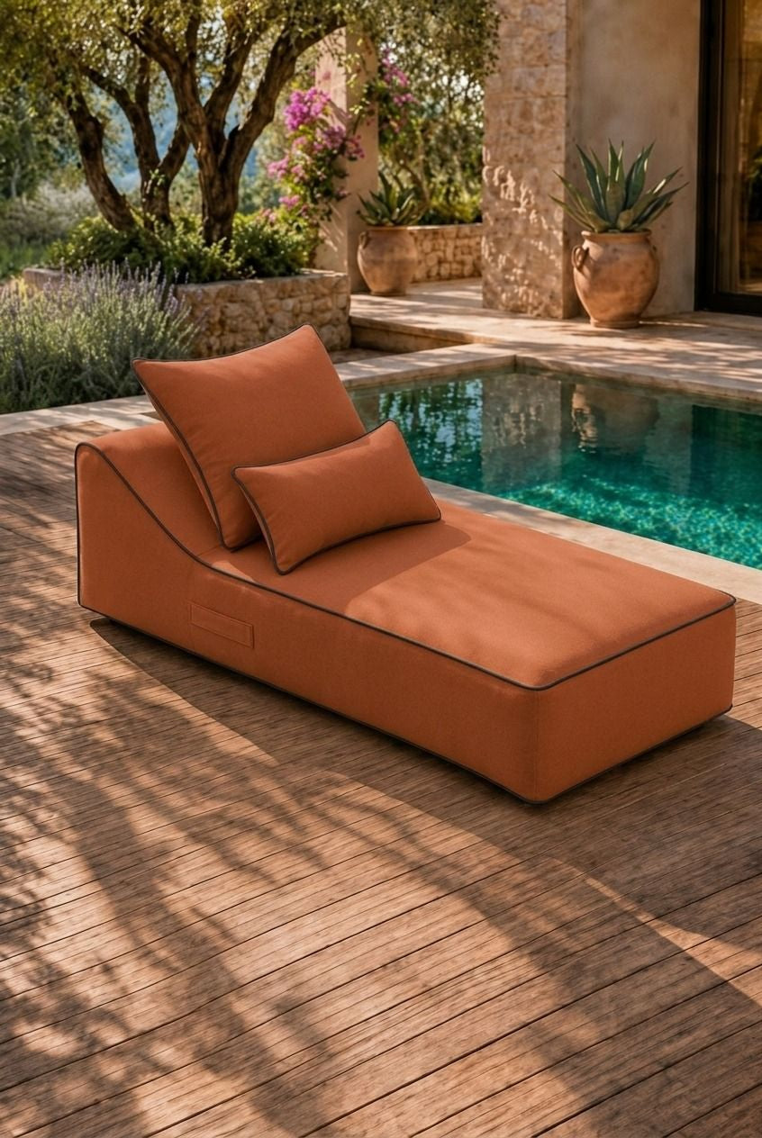 Vezan Orange Terracotta Outdoor Chaise with Black Piping
