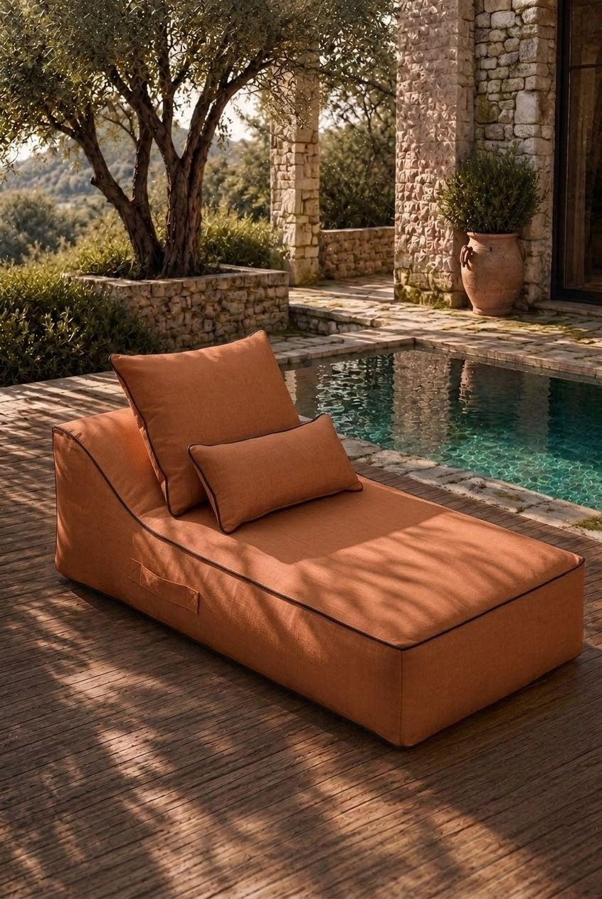 Vezan Rust Terracotta Outdoor Lounger with Black Piping