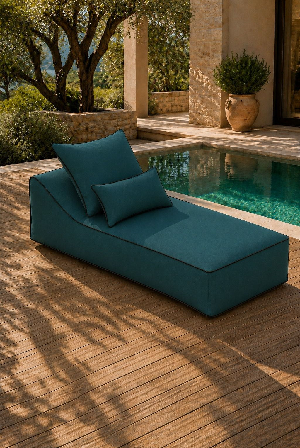 Vezan Teal Green Outdoor Chaise with Black Piping