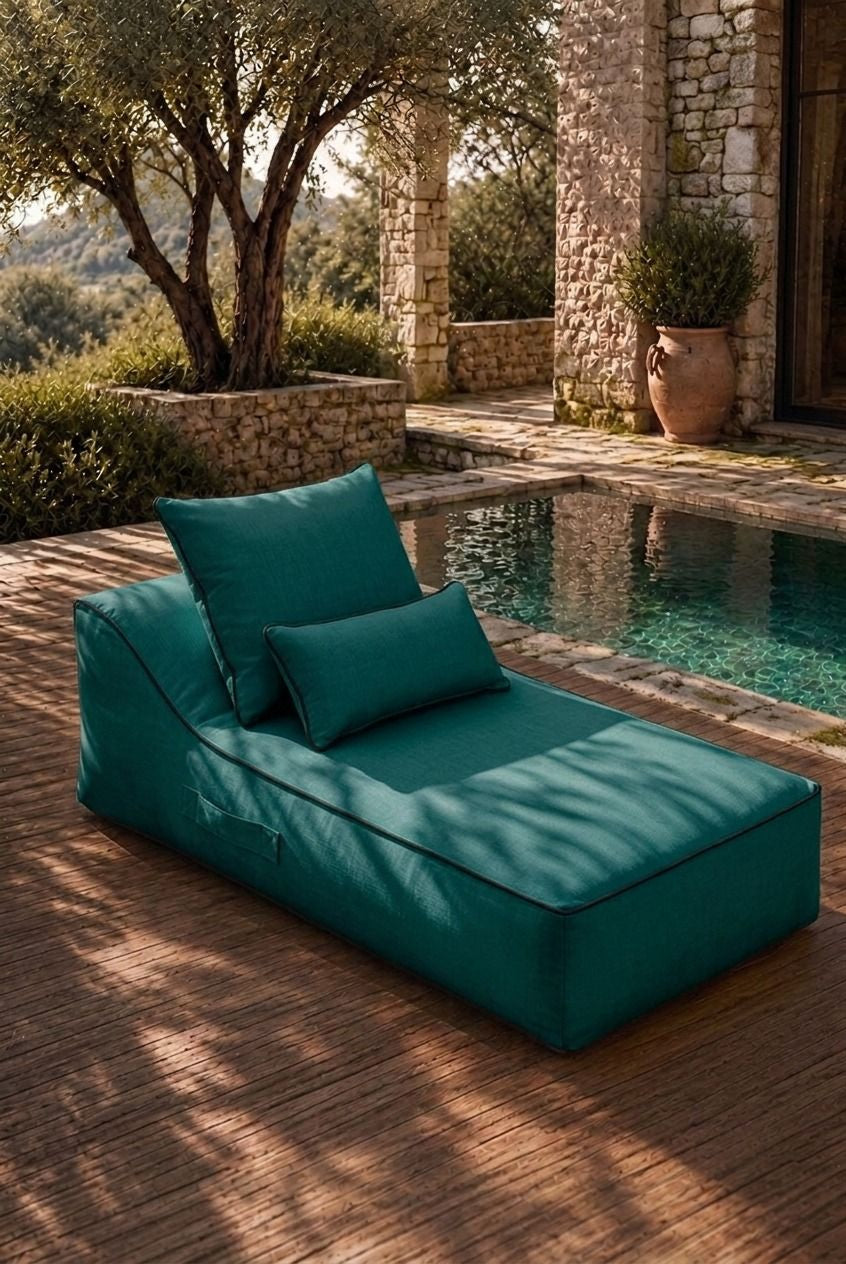 Vezan Teal Green Outdoor Lounger with Black Piping