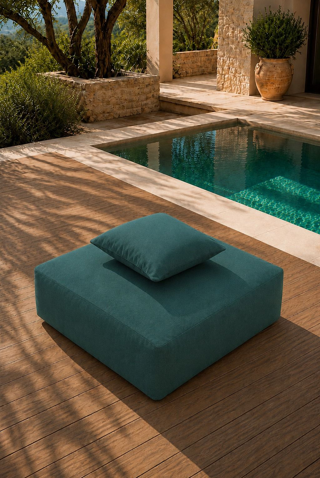Vezan Teal Green Outdoor Ottoman