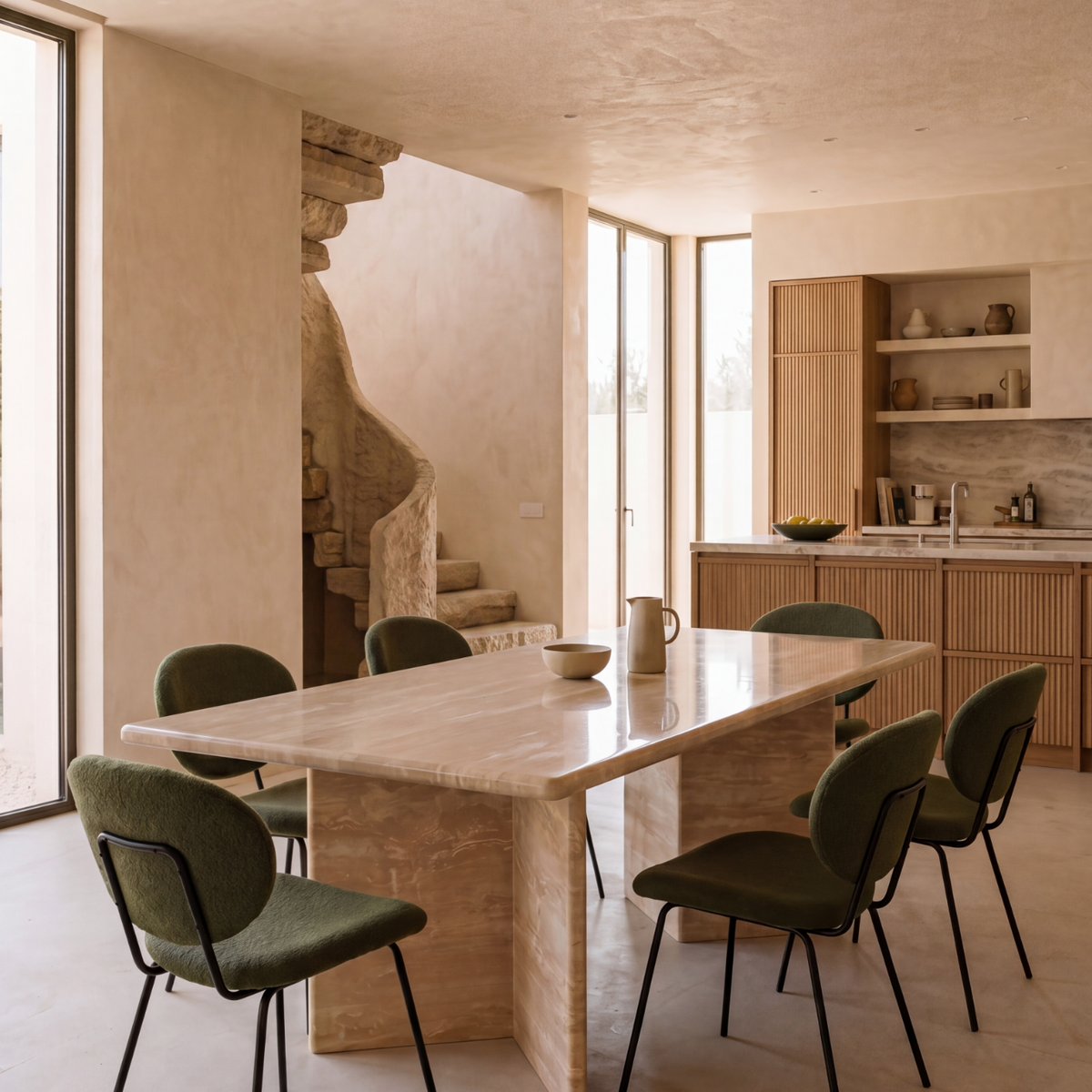 Tavera Rectangular Travertine Dining Table Stone Pedestal Dining Room ...
