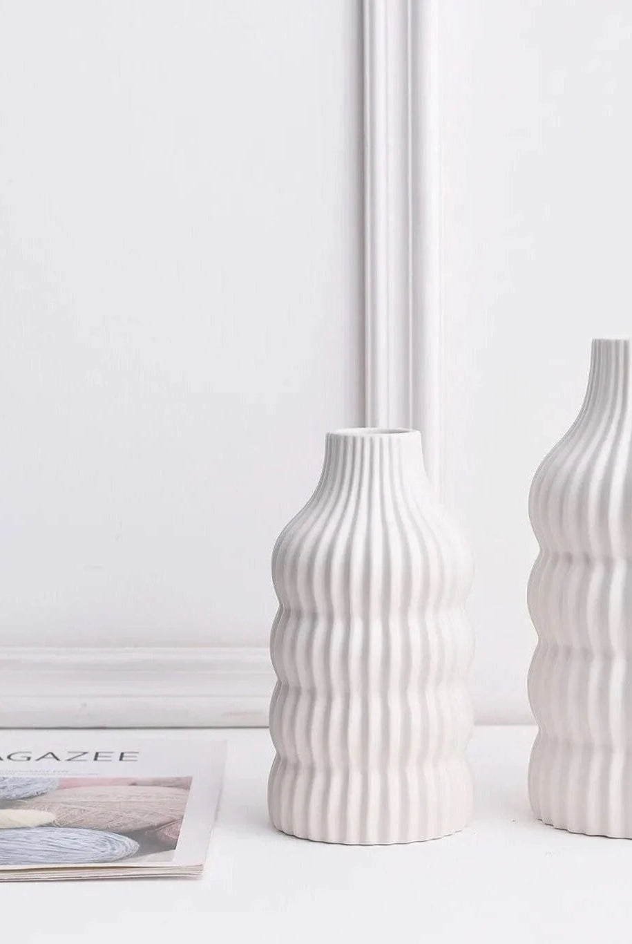 Layered Wavy Ceramic White Vases (2 Sizes)