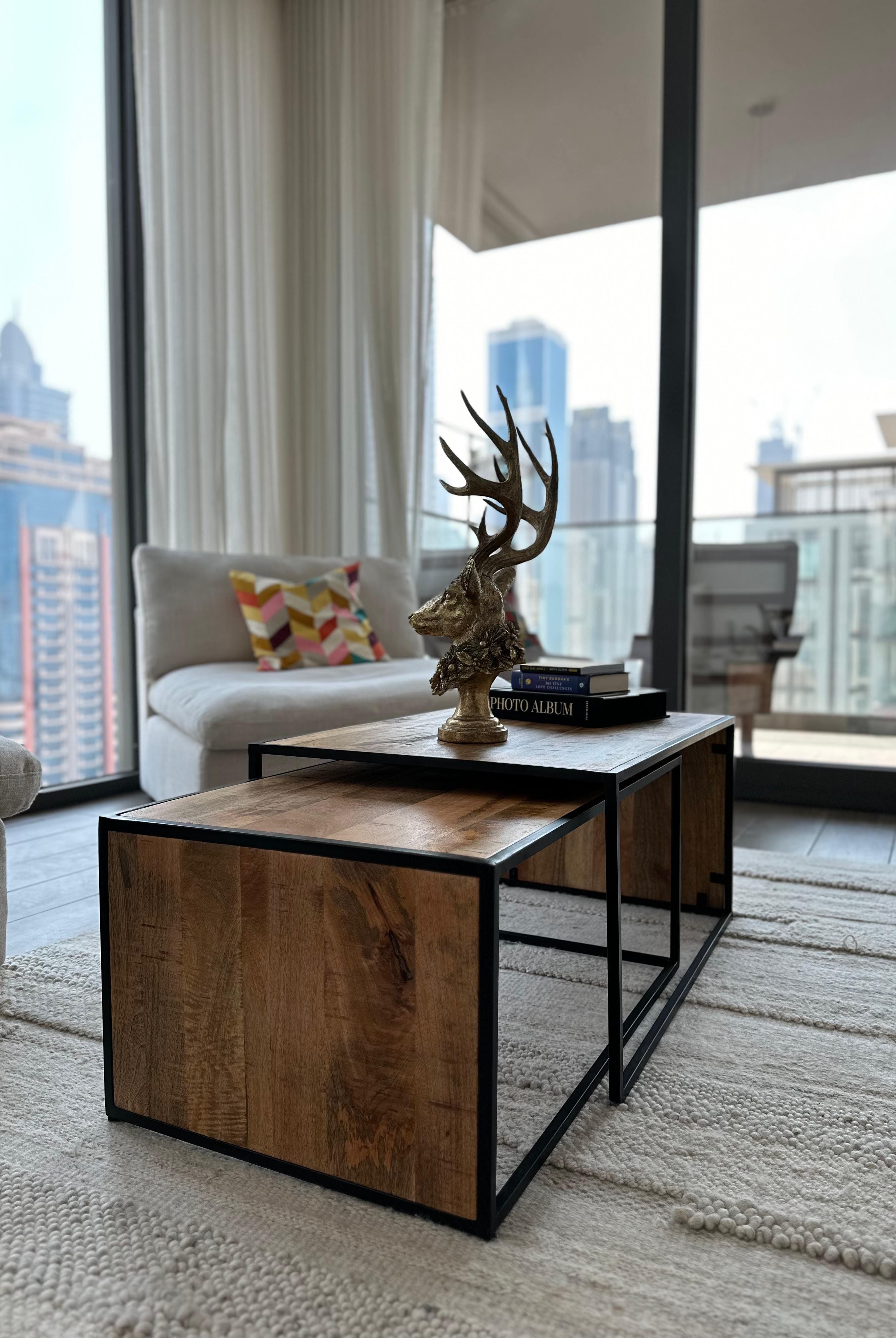 Hannah Nesting Rectangular Wooden Coffee Table Homekode