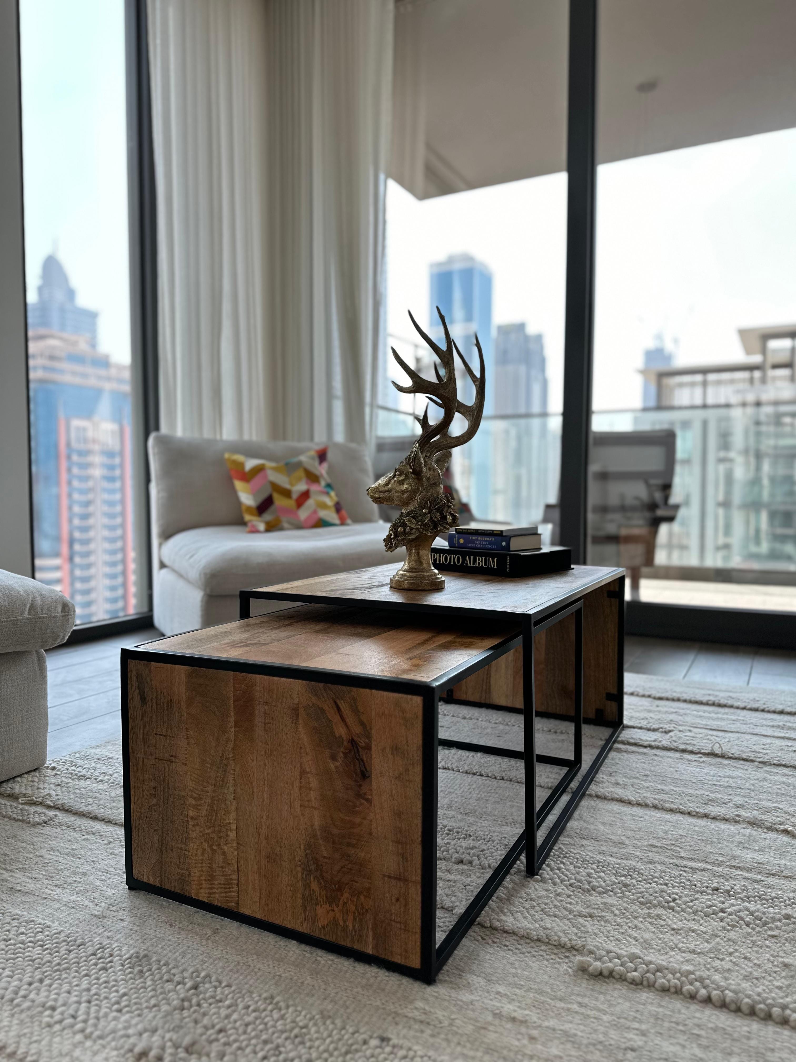 Hannah Nesting Rectangular Wooden Coffee Table Homekode