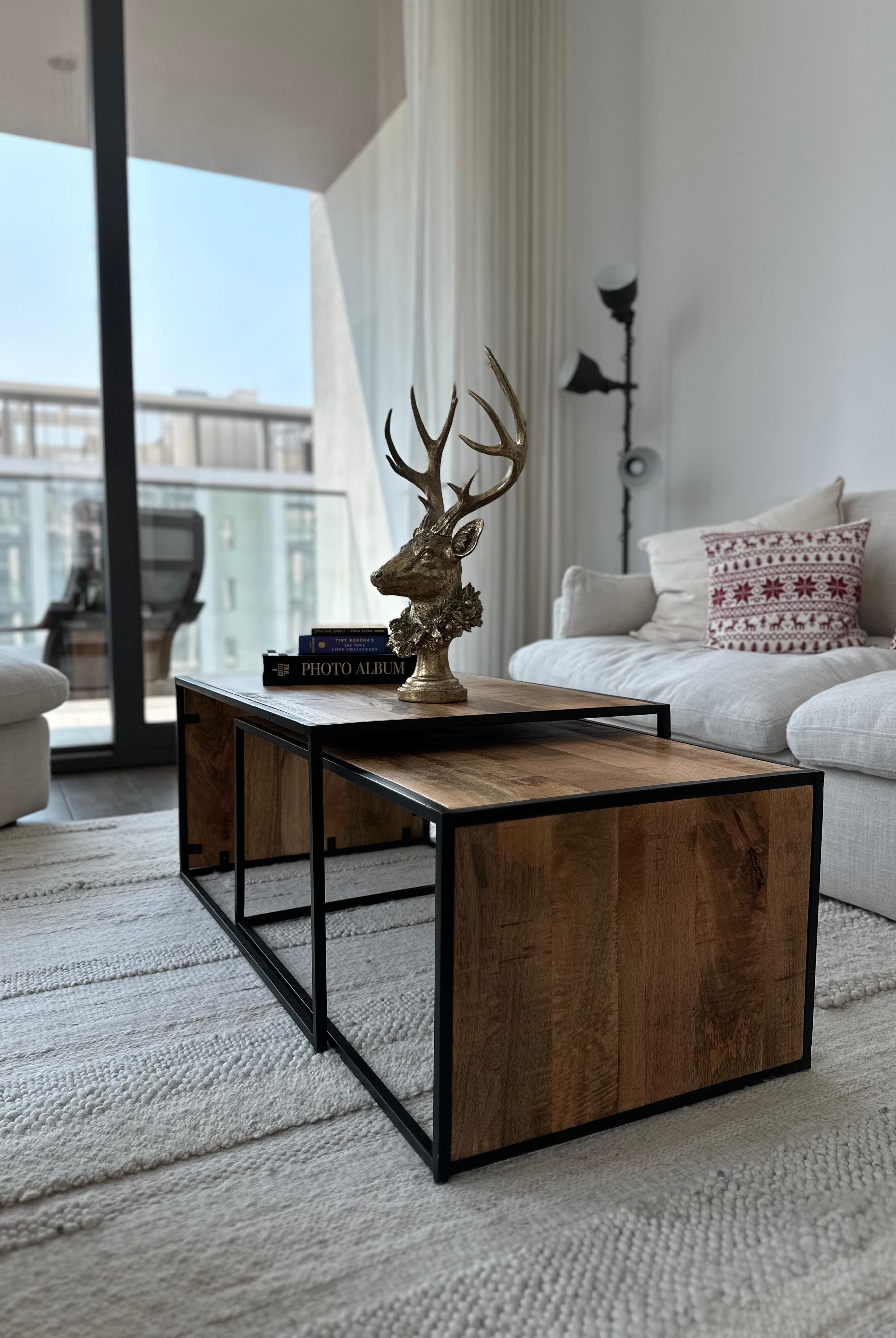 Hannah Nesting Rectangular Wooden Coffee Table Homekode