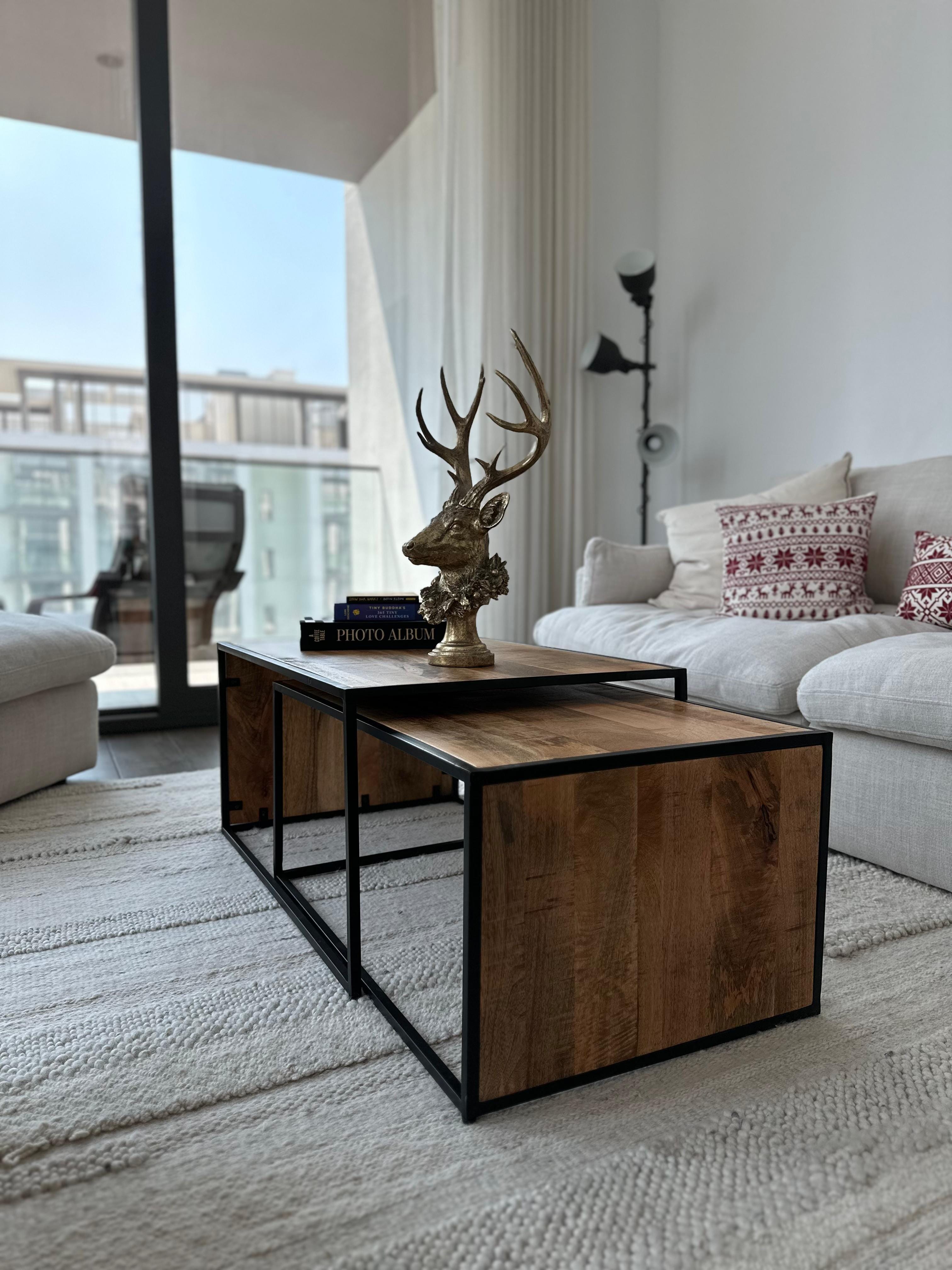 Hannah Nesting Rectangular Wooden Coffee Table Homekode