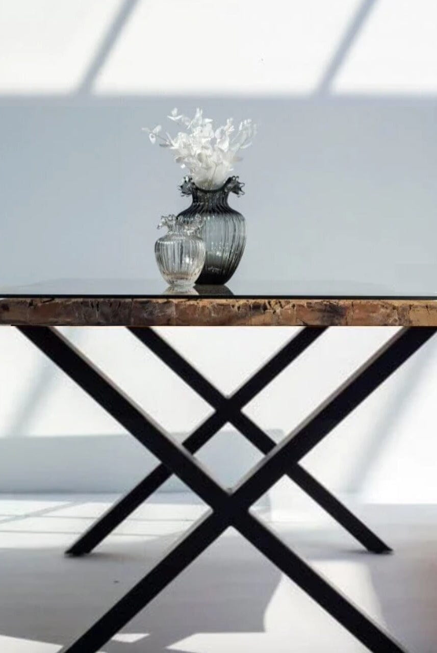 Meadow Railway Wood Dining Table (5 Sizes) 150CM Length x 90CM Depth x 75CM Height Black/X Shape