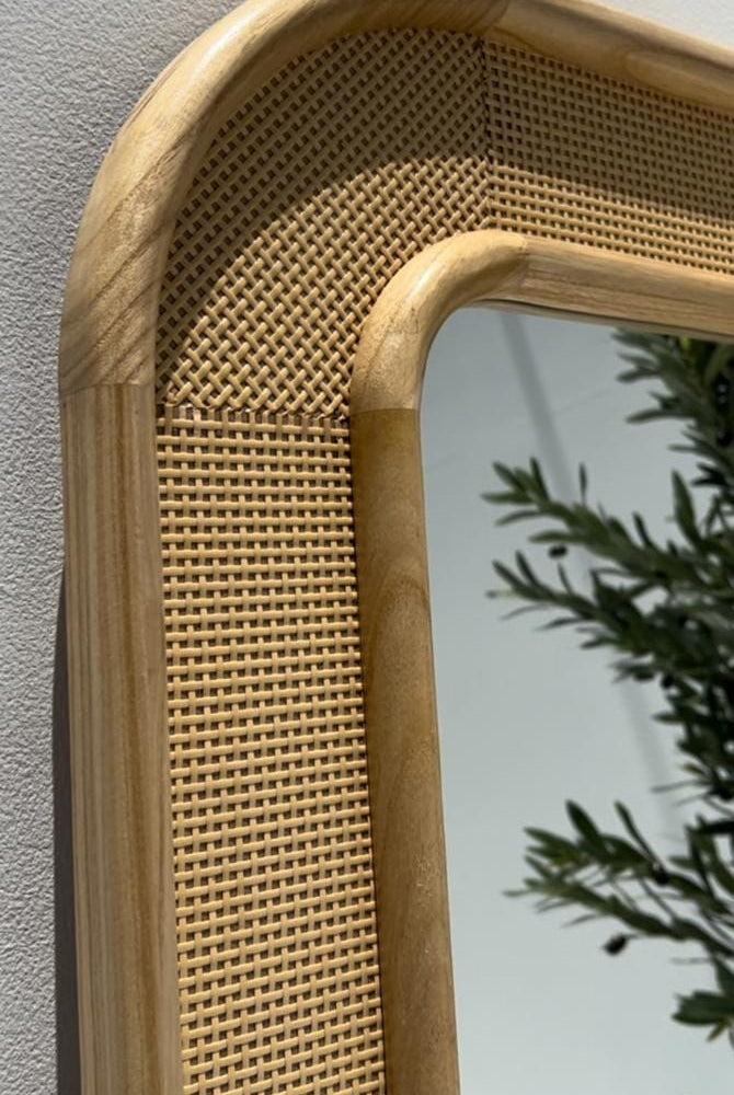Noelle Rattan Rectangular Rounded Corners Full Length Mirror (180X90 CM) Mirrors Homekode
