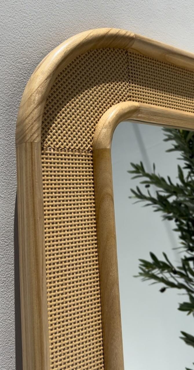 Noelle Rattan Rectangular Rounded Corners Full Length Mirror (180X90 CM) Mirrors Homekode