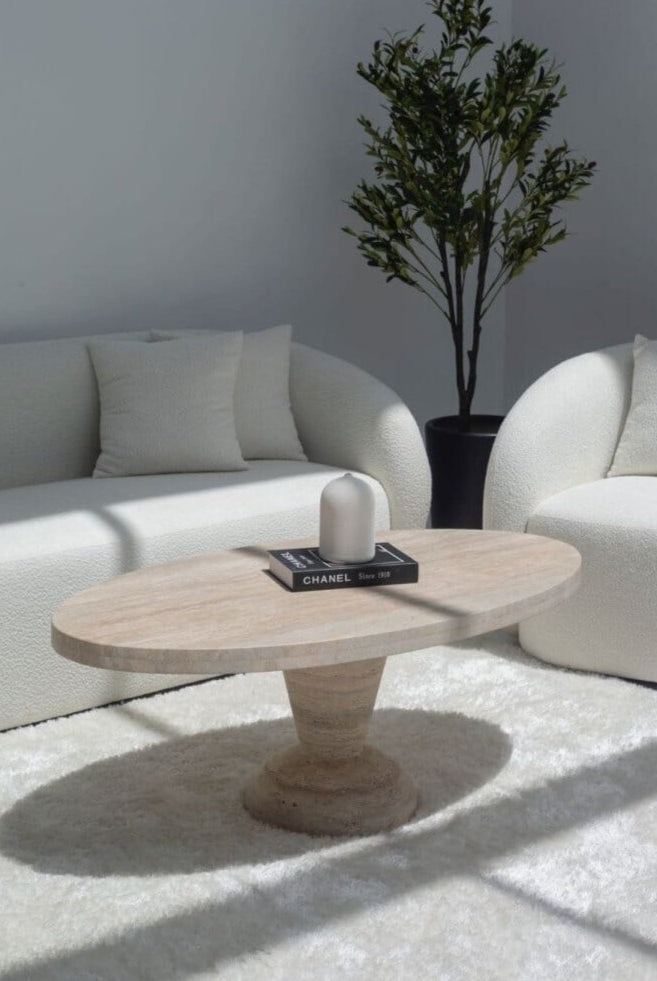 Lykenia Travertine Coffee Table With Solid Base
