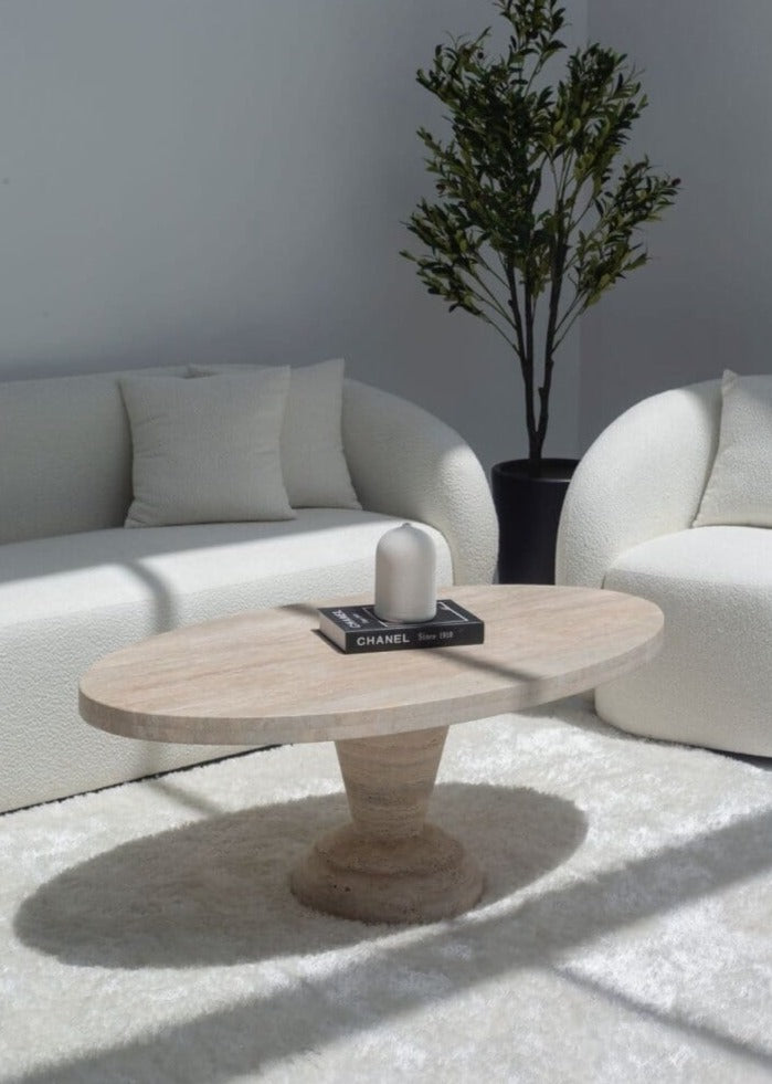 Lykenia Travertine Coffee Table With Solid Base