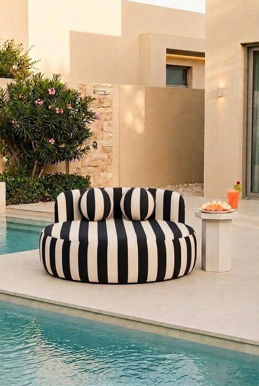 Yosline Black Striped Outdoor Day Bed