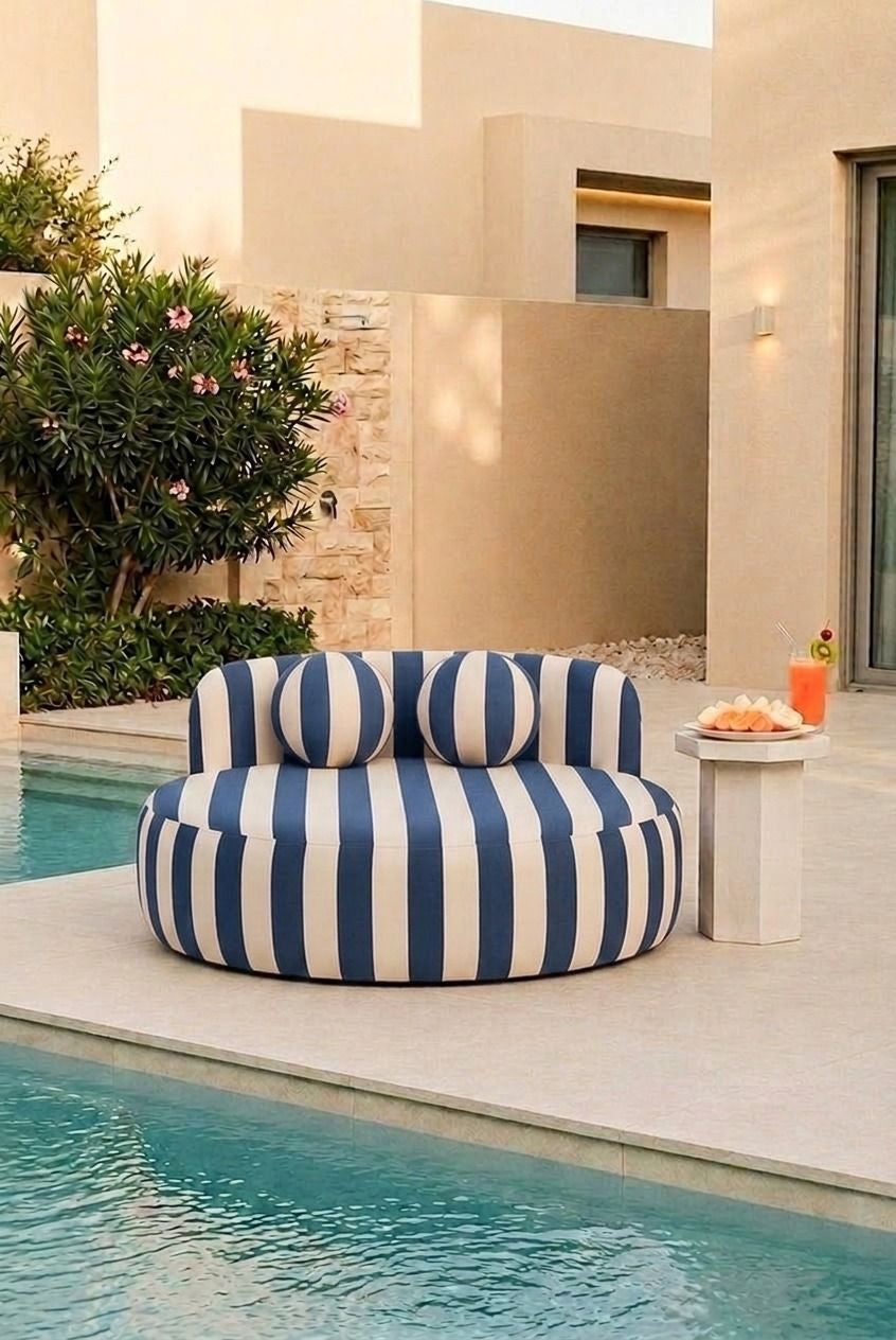Yosline Blue Striped Outdoor Day Bed