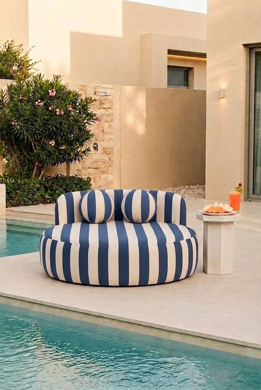 Yosline Blue Striped Outdoor Day Bed