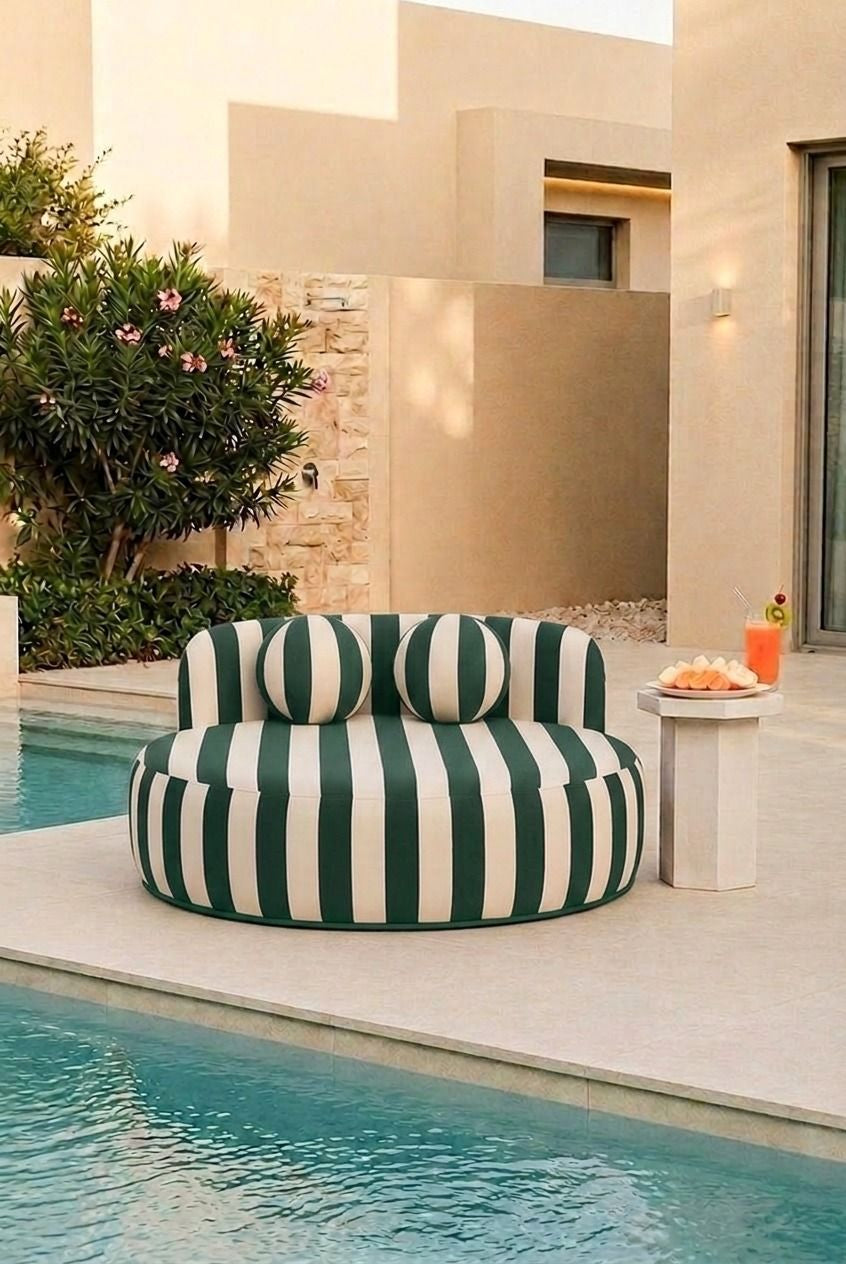 Yosline Green Striped Outdoor Day Bed