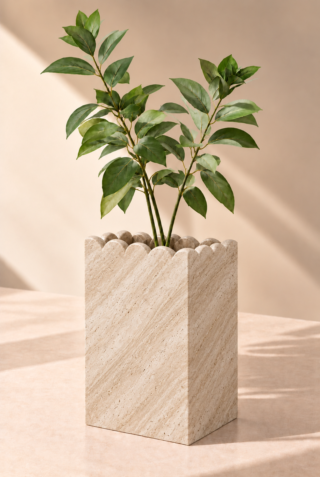 Zevoria Beige Travertine Sculptural Vase