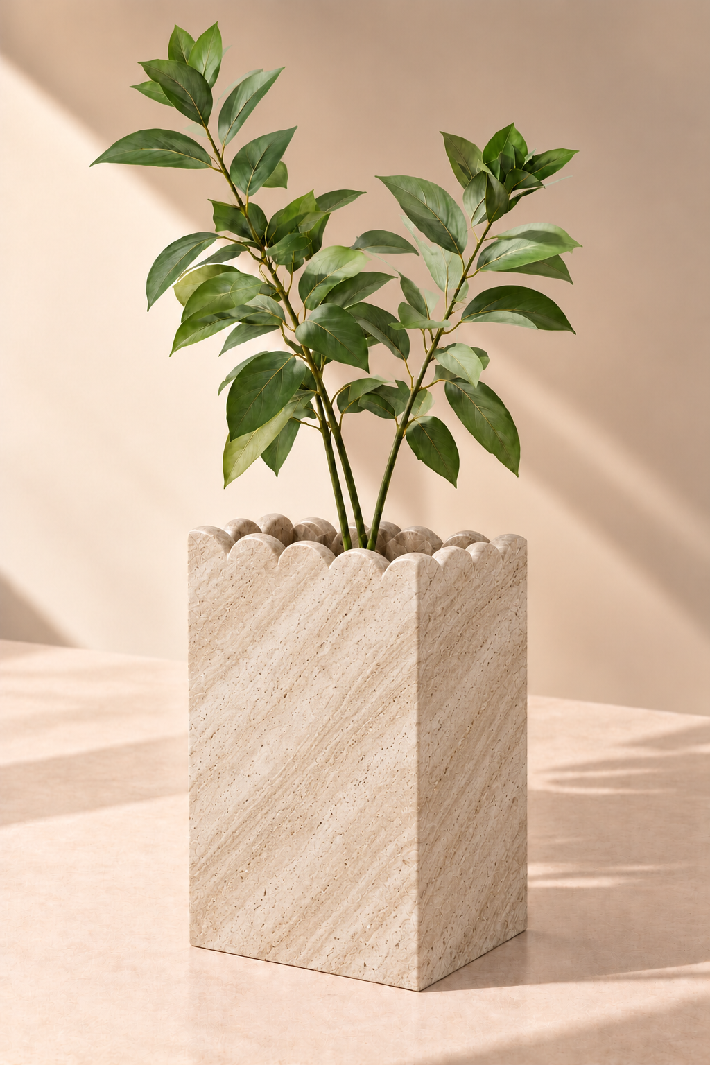 Zevoria Beige Travertine Sculptural Vase