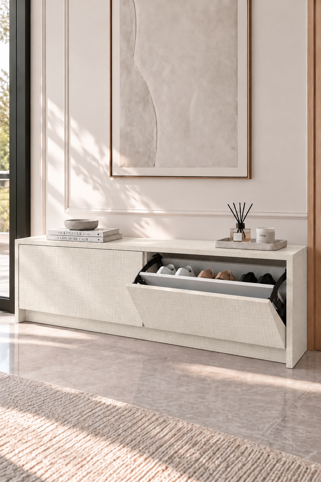 Arqen Ivory Wooden Shoe Cabinet view 1