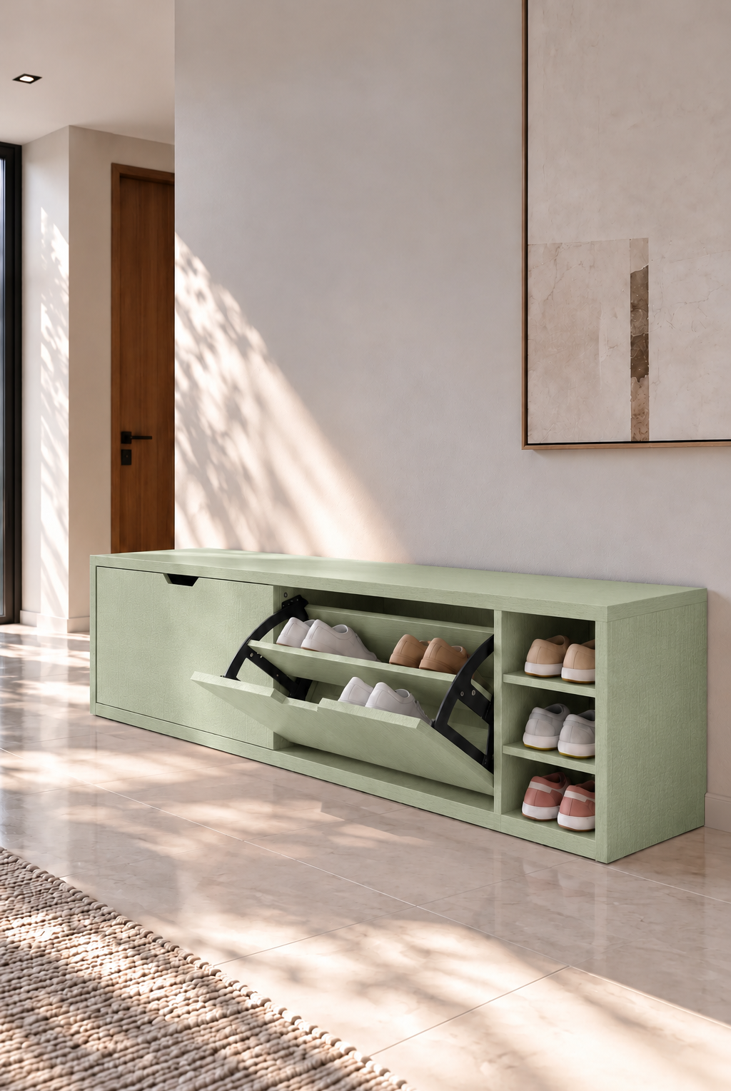 Avelio Green Wooden Shoe Cabinet view 4