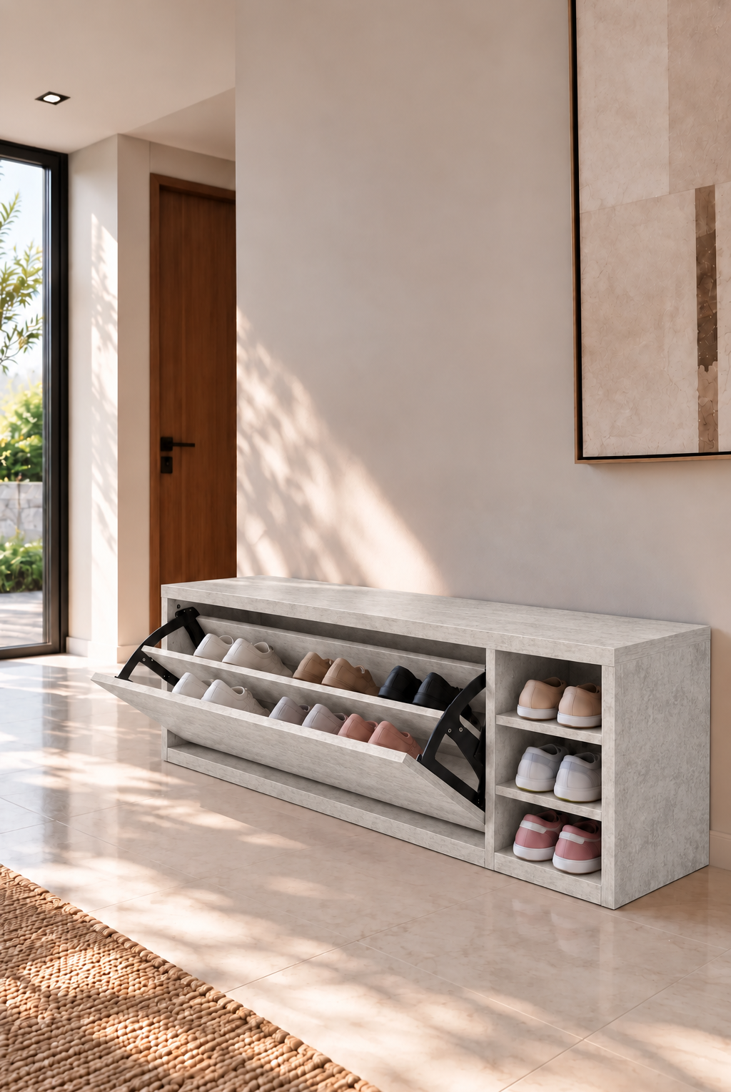 Avelio Mist Grey Wooden Shoe Cabinet view 2