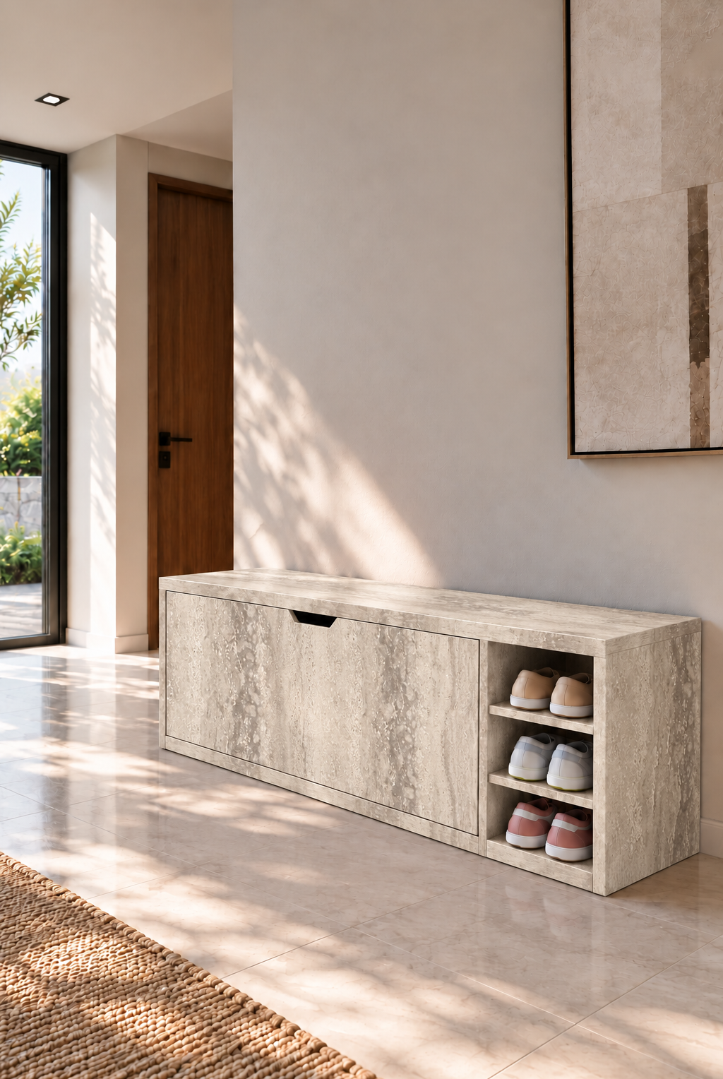 Avelio Warm Greige Wooden Shoe Cabinet view 1