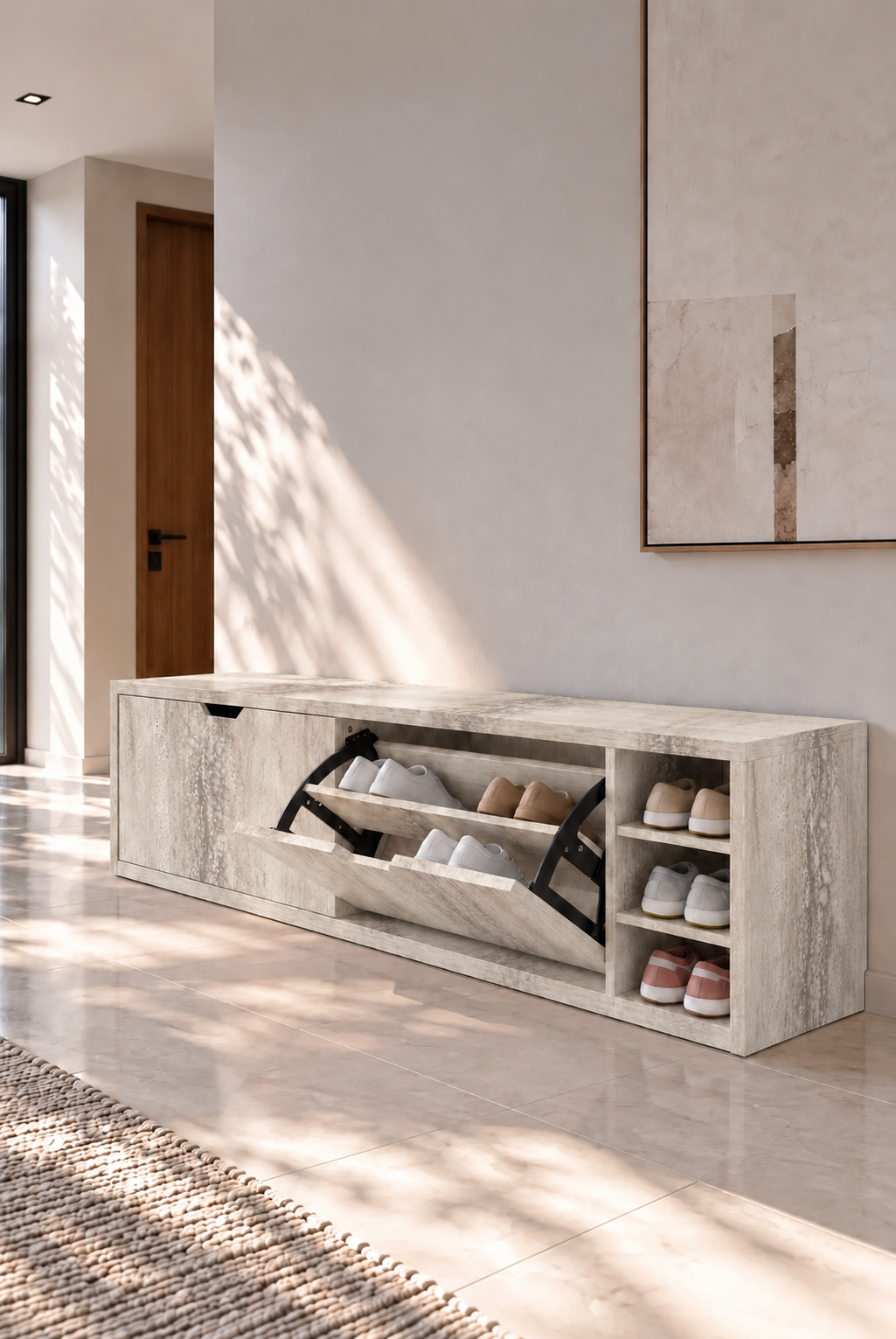 Avelio Warm Greige Wooden Shoe Cabinet view 4
