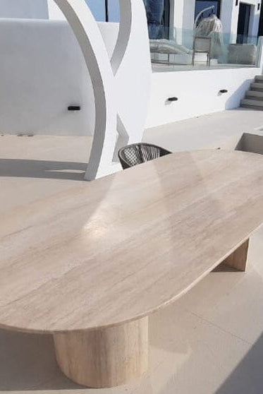 Dakota Oval Travertine Dining Table with Half Moon Legs (5 Sizes)