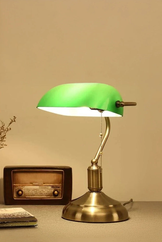 Vintage Bankers Antique Green Table Lamp