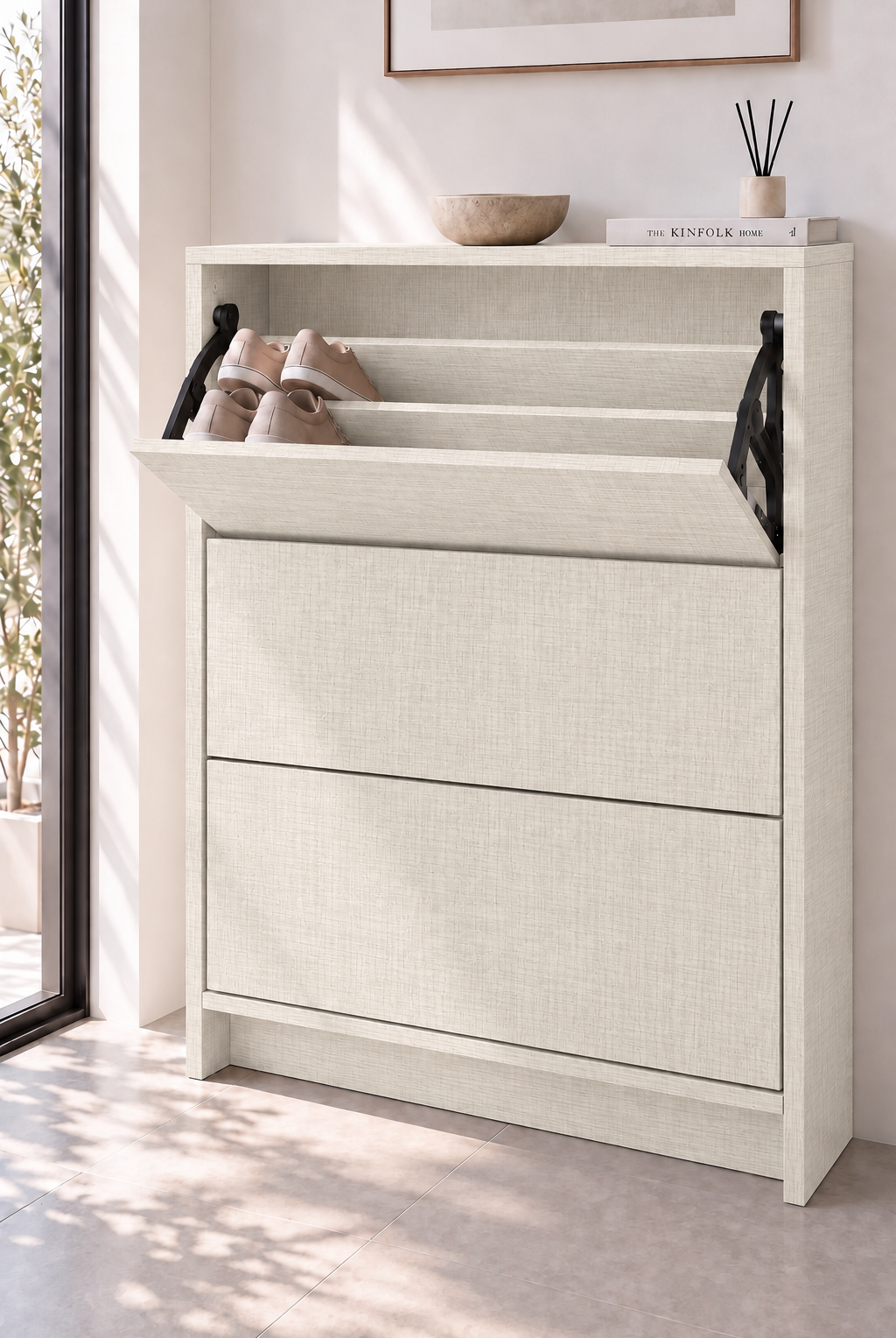 Orelvane Ivory Wooden Shoe Cabinet view 1