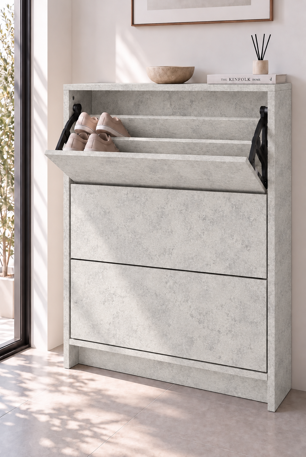 Orelvane Mist Grey Wooden Shoe Cabinet view 1