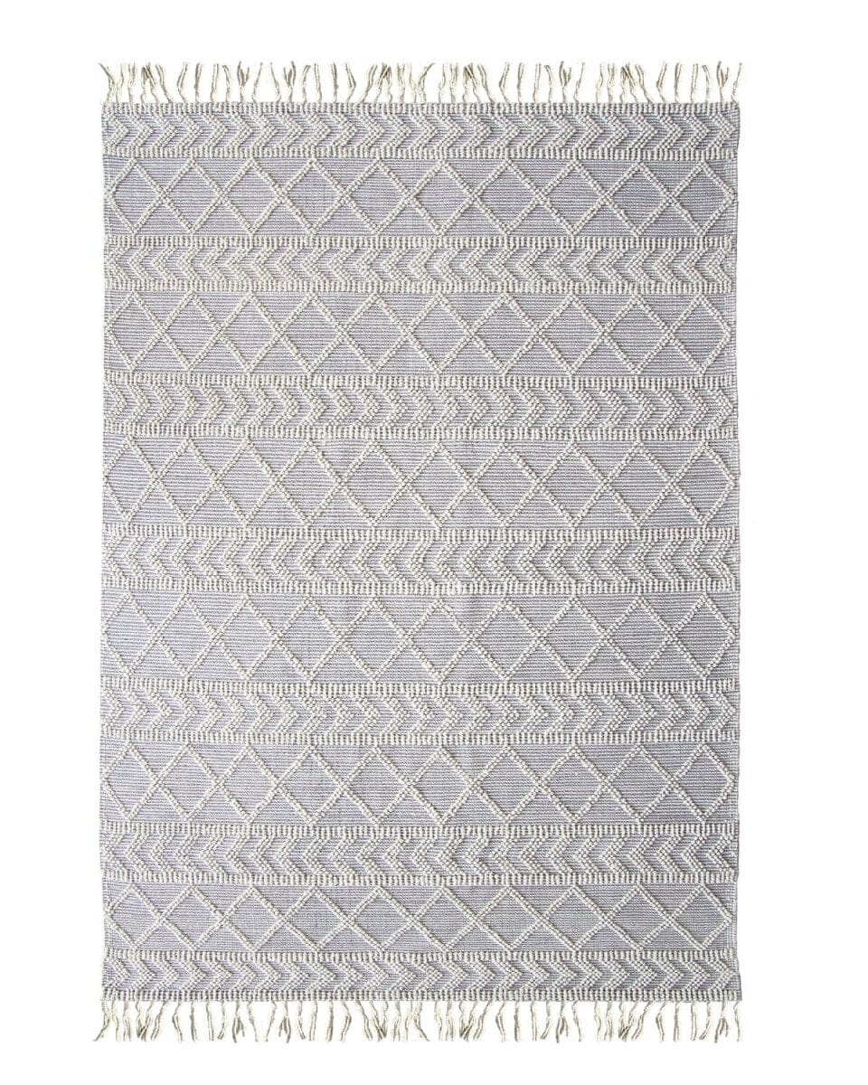 Seaside Elegance Tassels Natural White & Blue Woven Rug (2 Sizes
