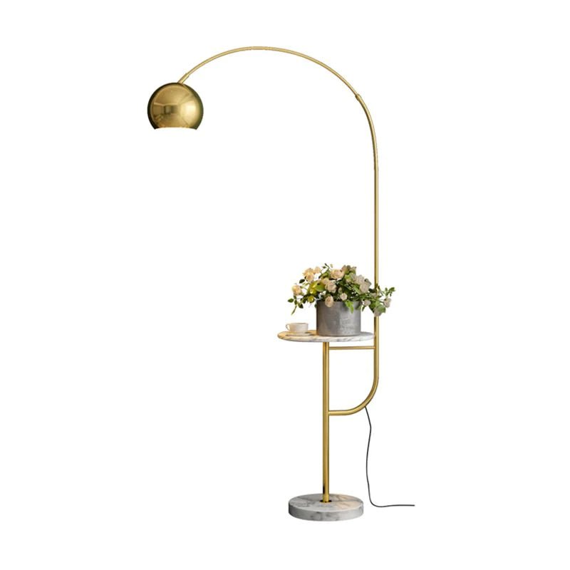 Gold arched Floor Lamp With Side Table Homekode