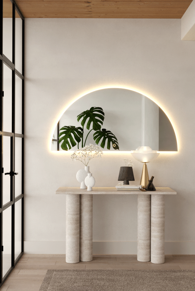 Half Moon Wall Mirror with Backlit Led Light