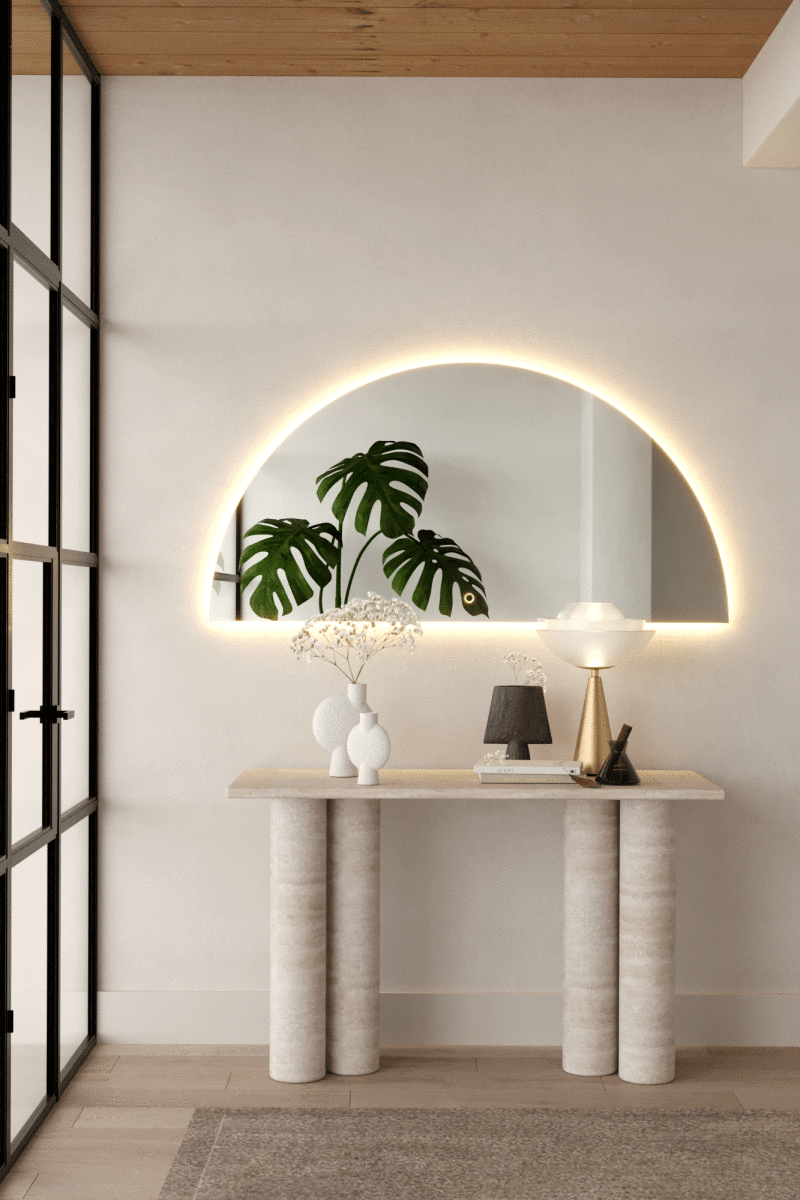 Half Moon Wall Mirror with Backlit Led Light