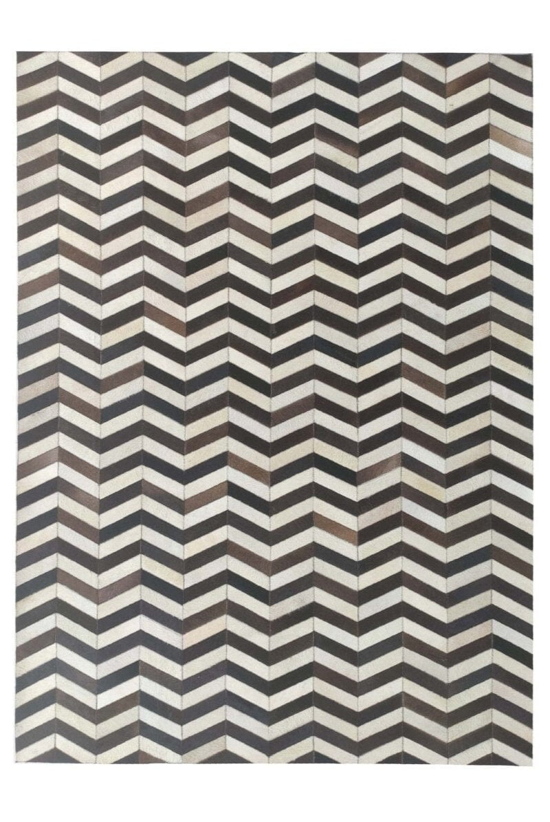 Large Monochrome Zig Zag Leather Rug (4 Sizes)