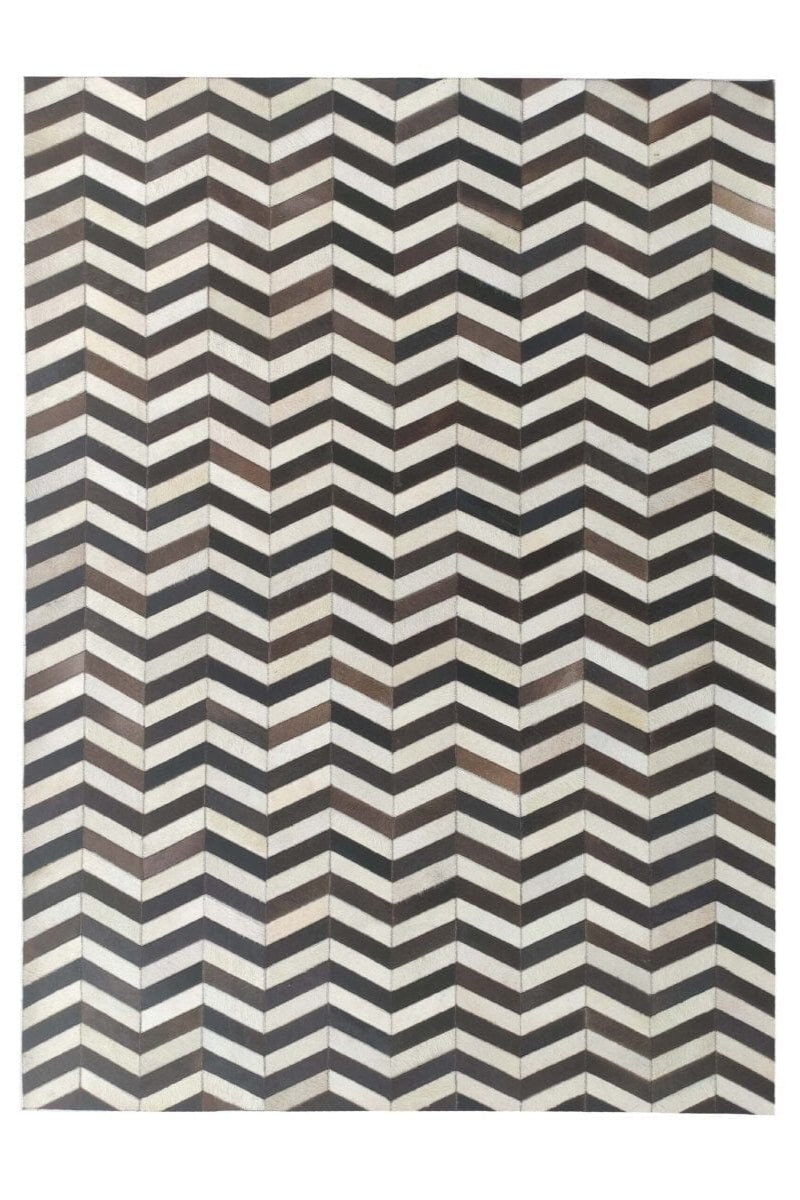 Large Monochrome Zig Zag Leather Rug (4 Sizes)