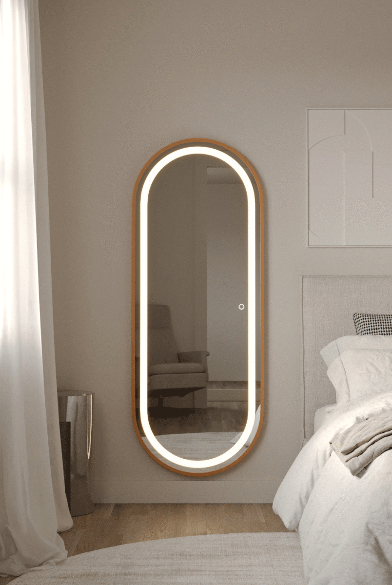 Oval Gold Mirror With Light