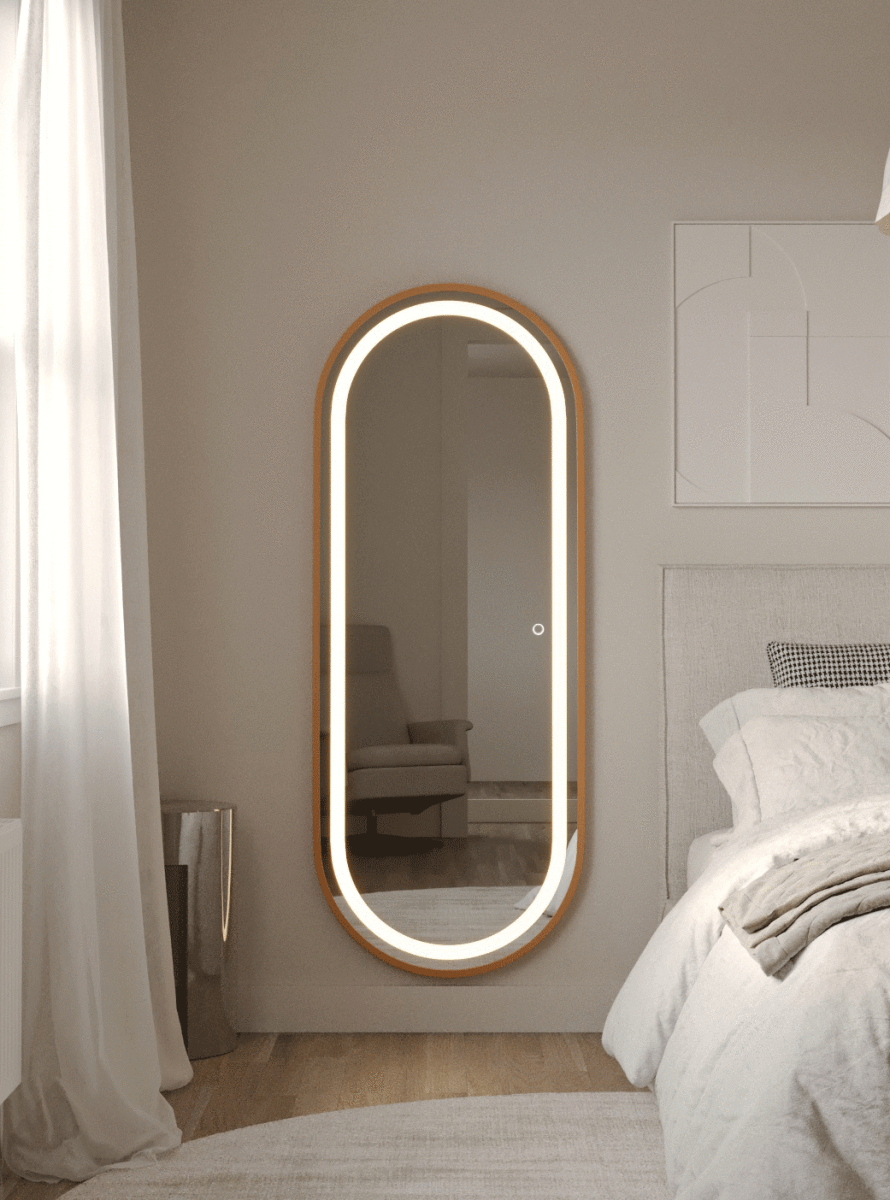 Oval Gold Mirror With Light